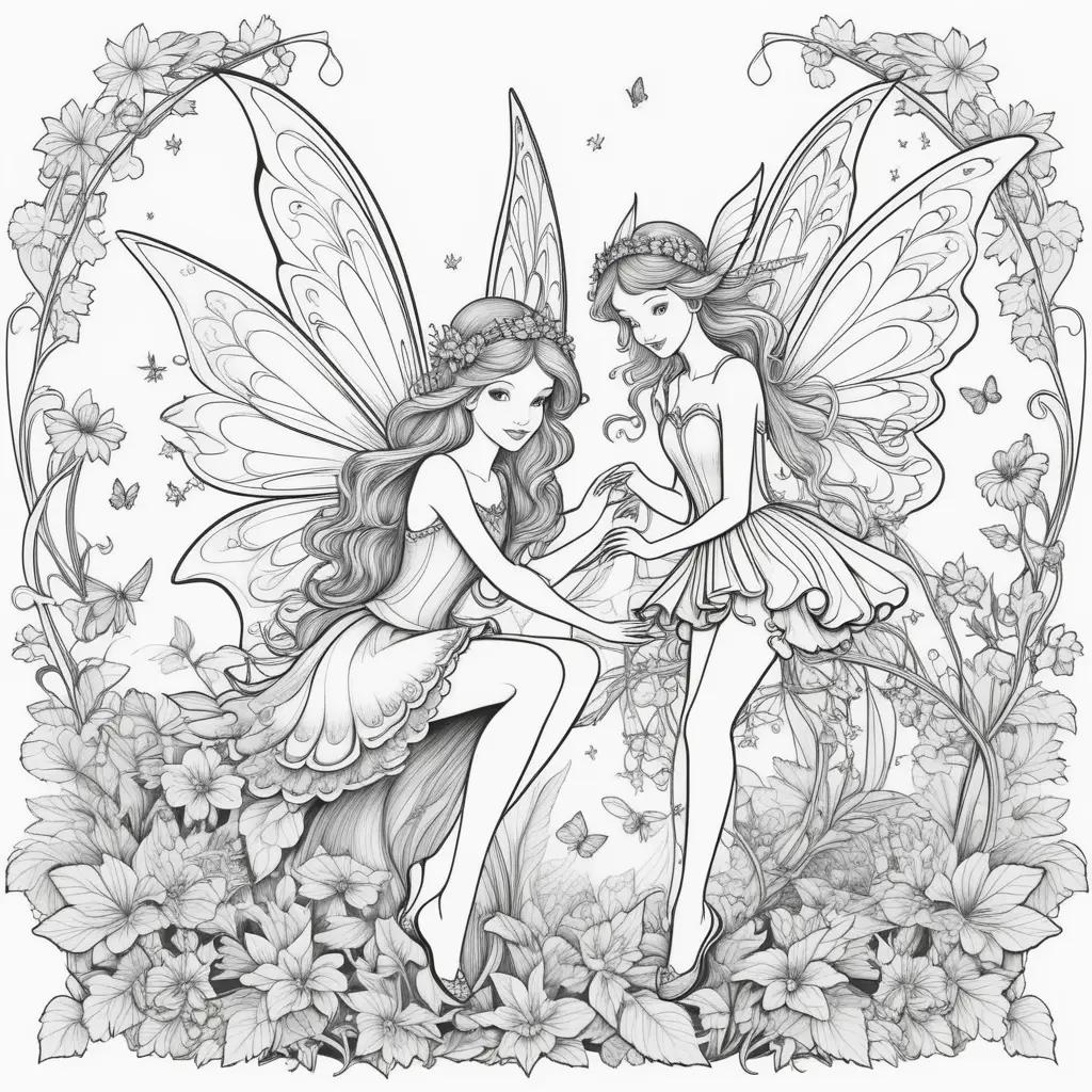 花と蝶のいる庭の2人の妖精