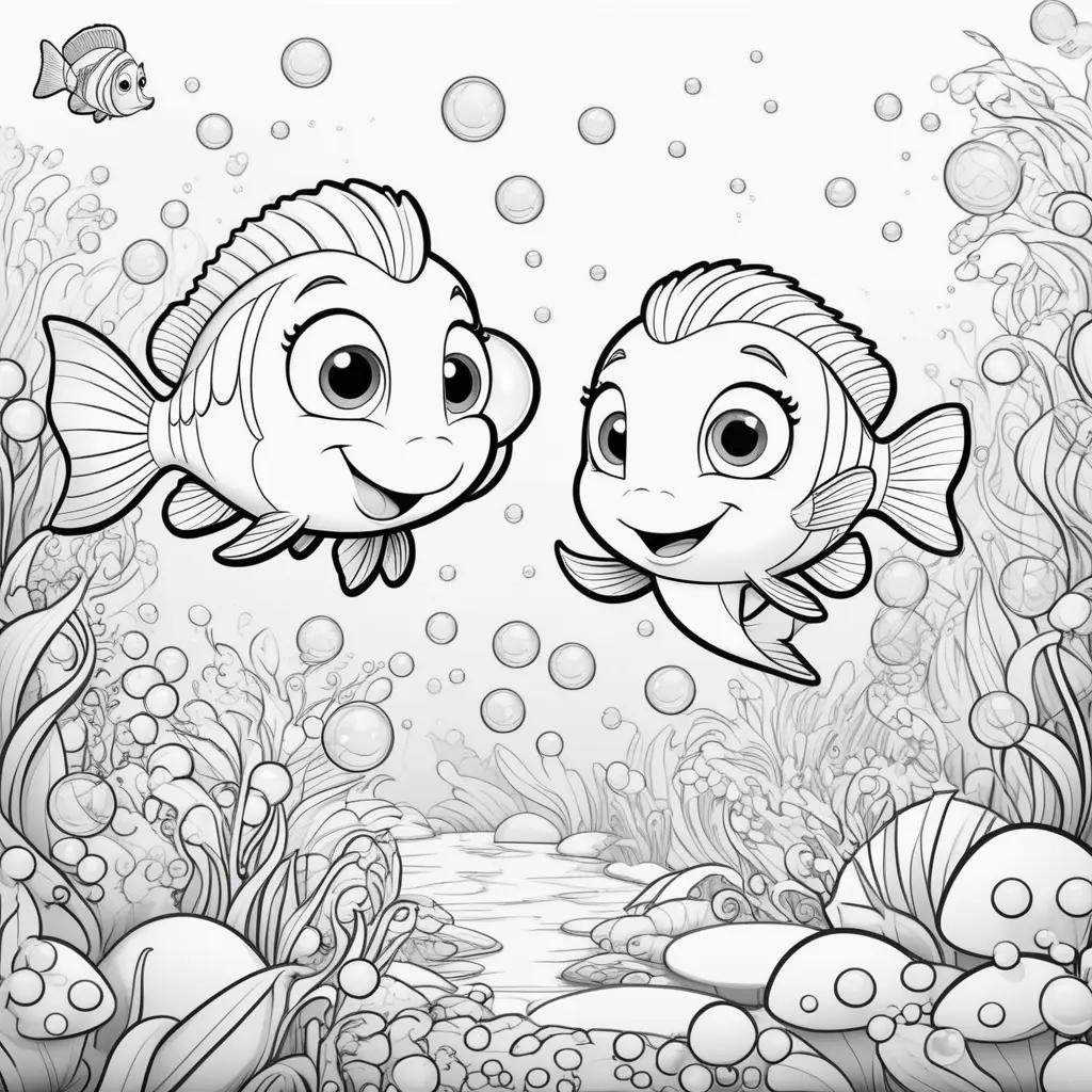 Two fish in a bubble guppy coloring page