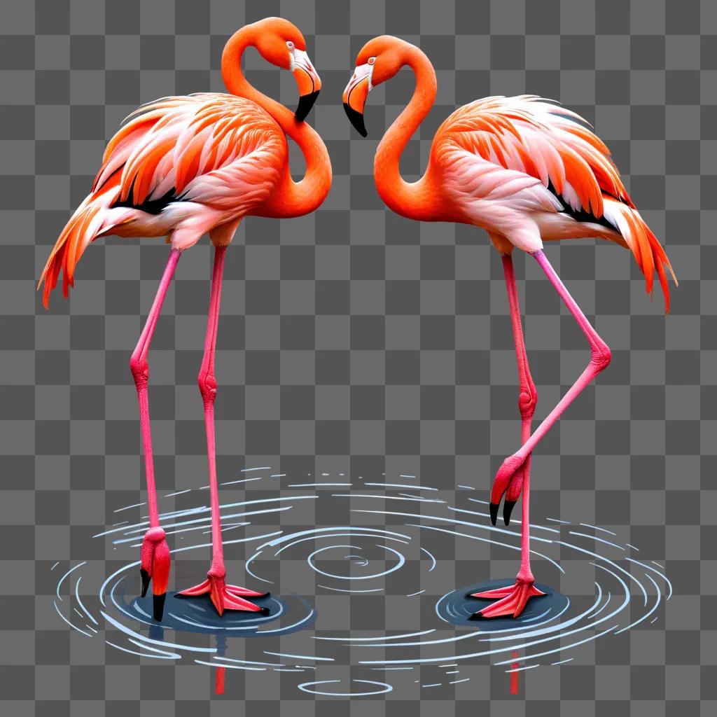 Two flamingos dance together in a beautiful drawing