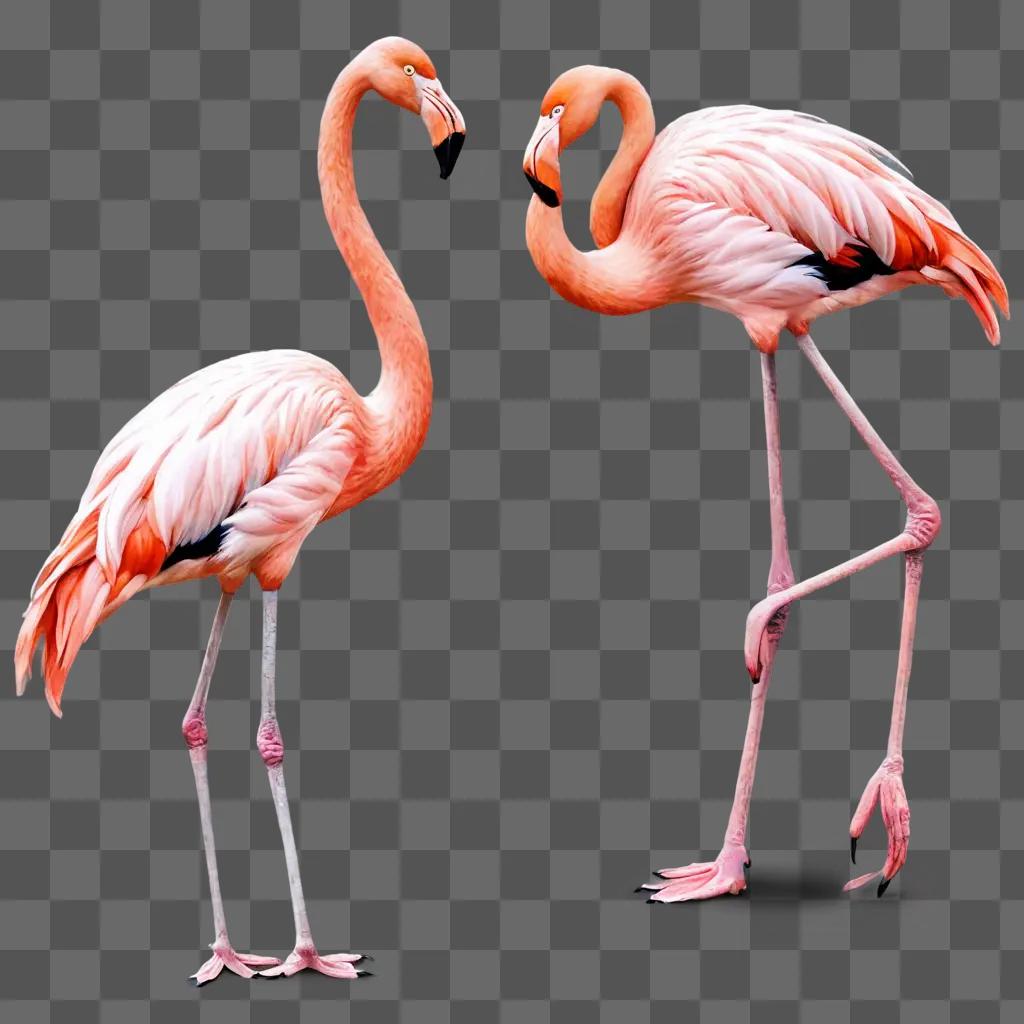 Two flamingos drawing realistic on pink background