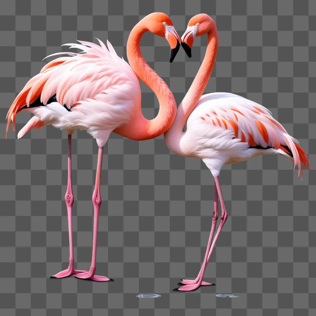 Two flamingos in love make a heart shape