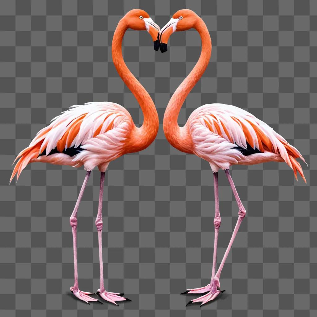 Two flamingos make a heart in a drawing