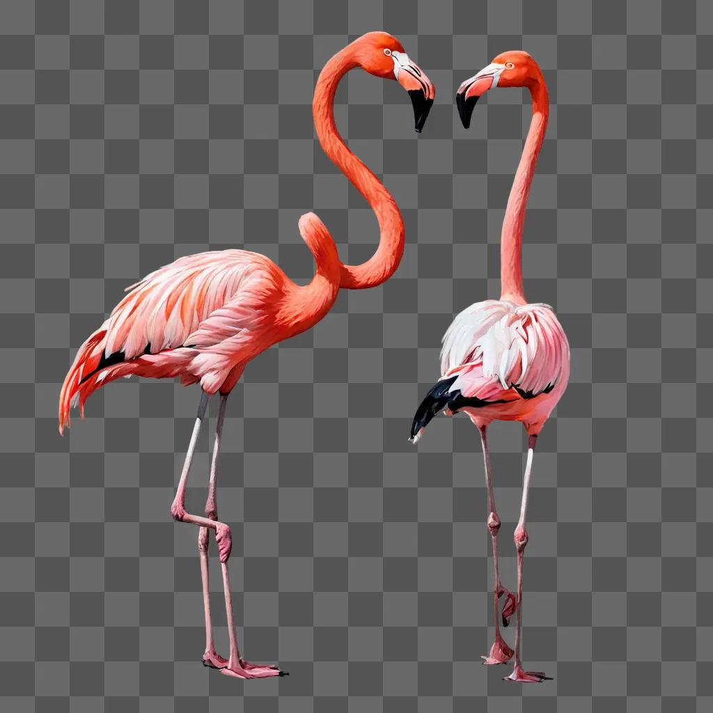 Two flamingos make a heart in a sketch