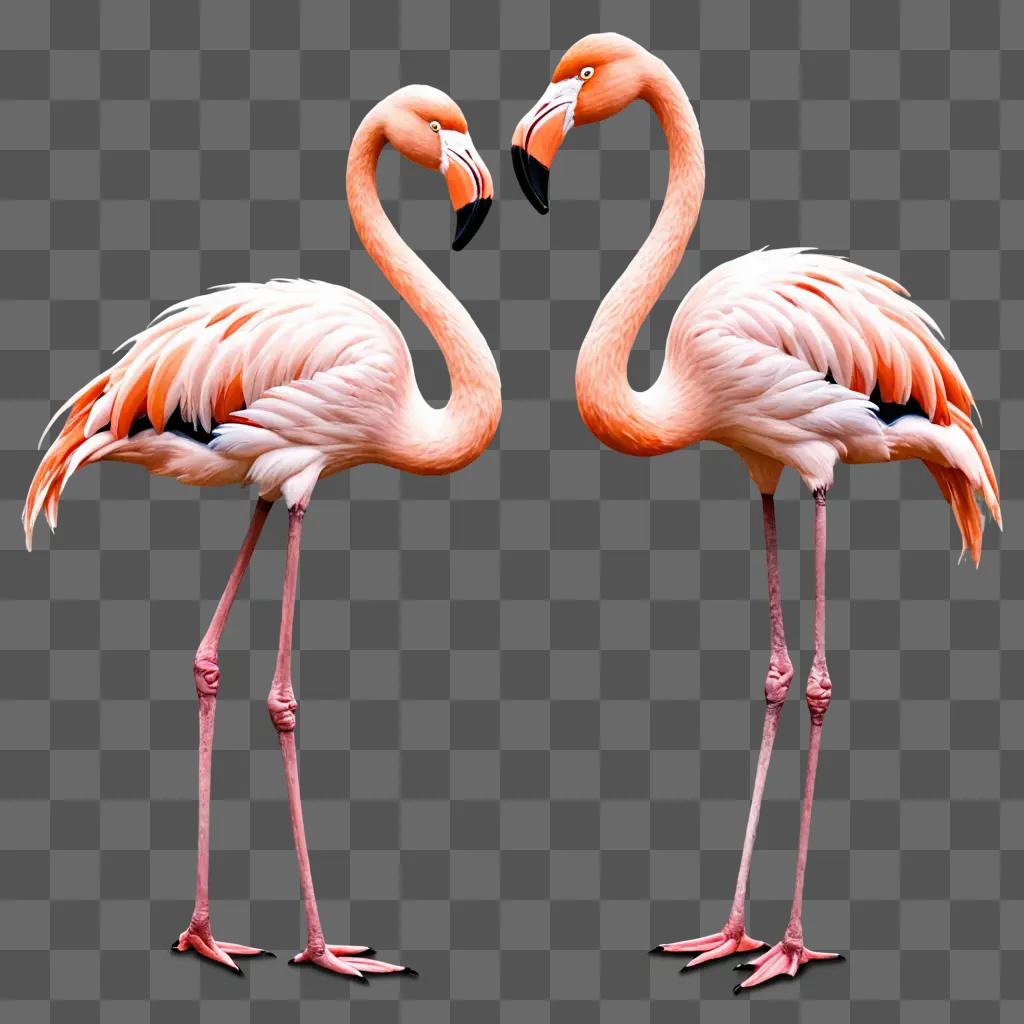 Two flamingos make a heart shape on a pink background