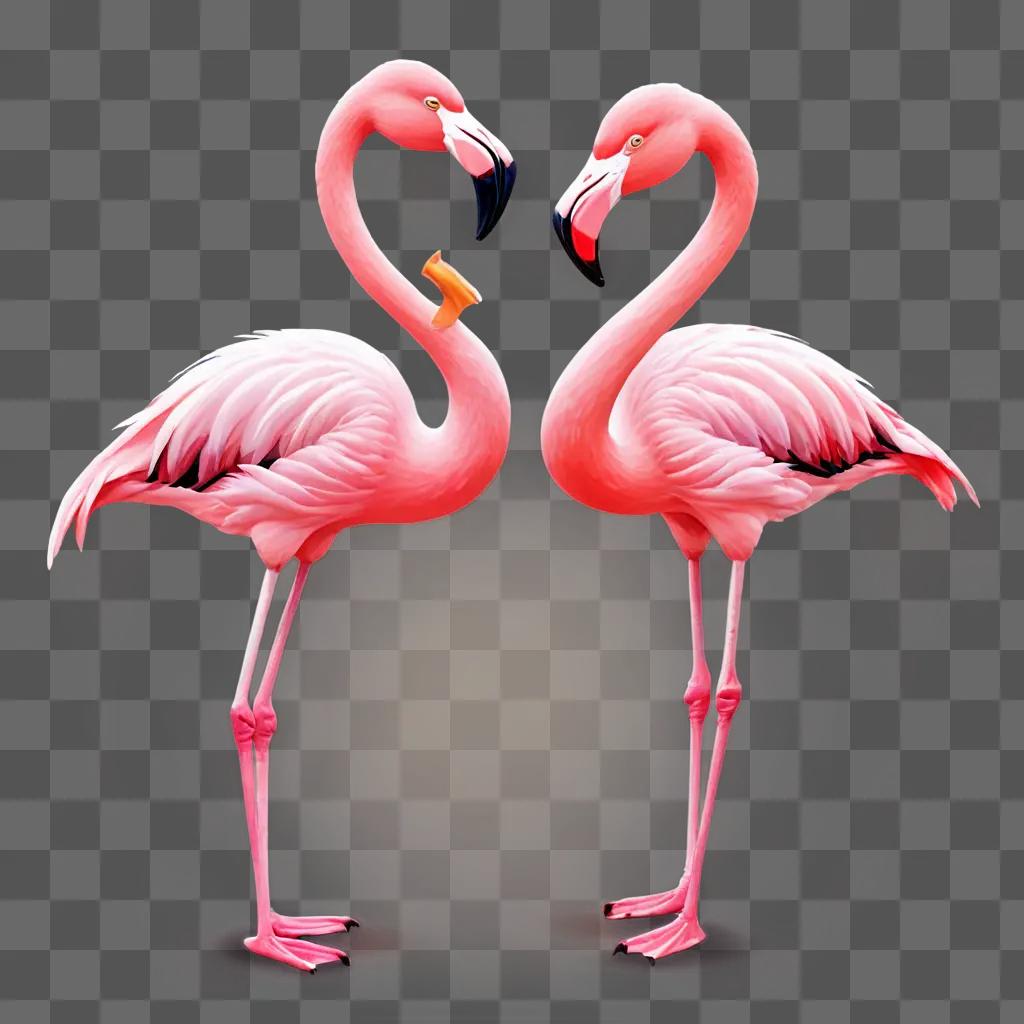 Two flamingos make a heart with their beaks