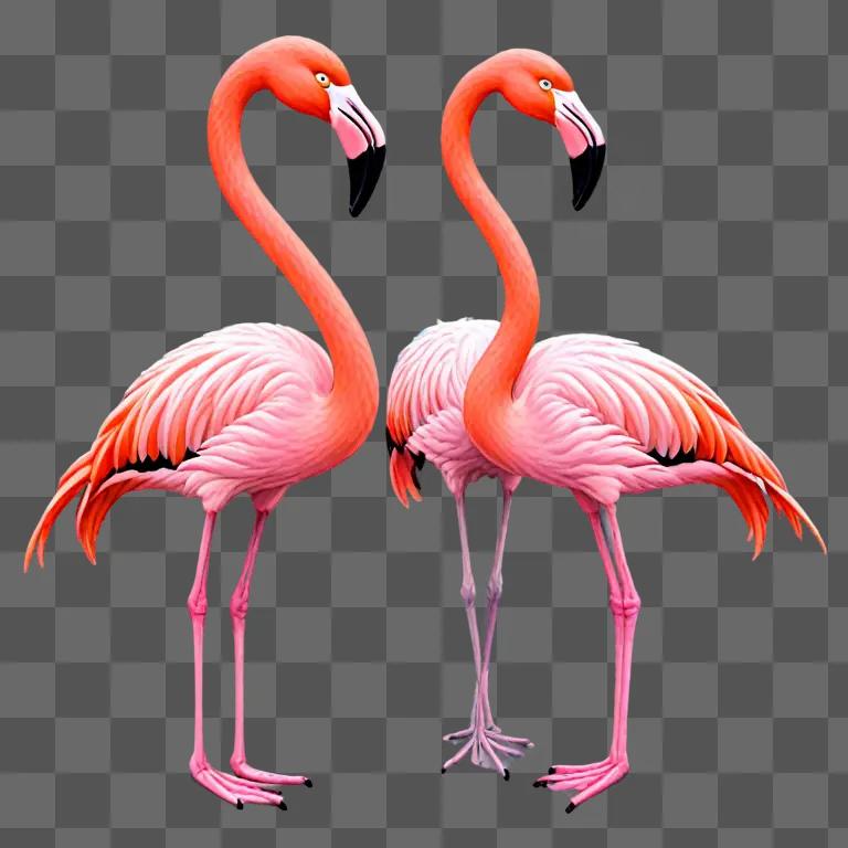 Two flamingos standing in pink drawing with colour