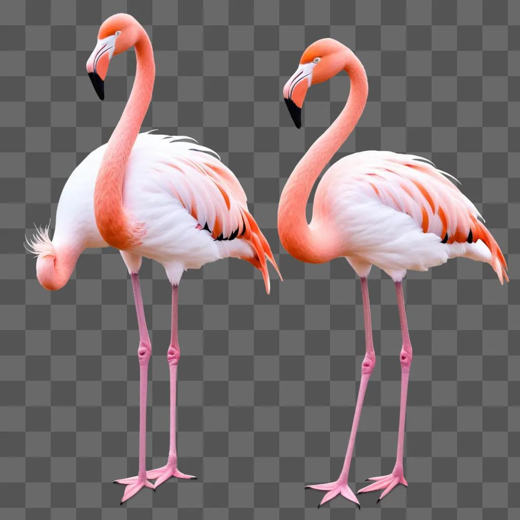 Two flamingos with a pink background, sketch flamingos drawing