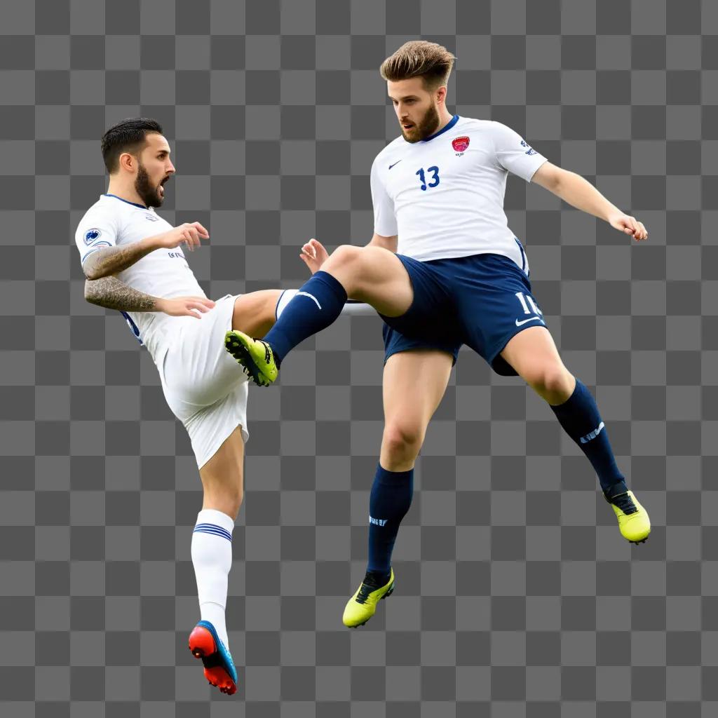 Two football players on a gray field