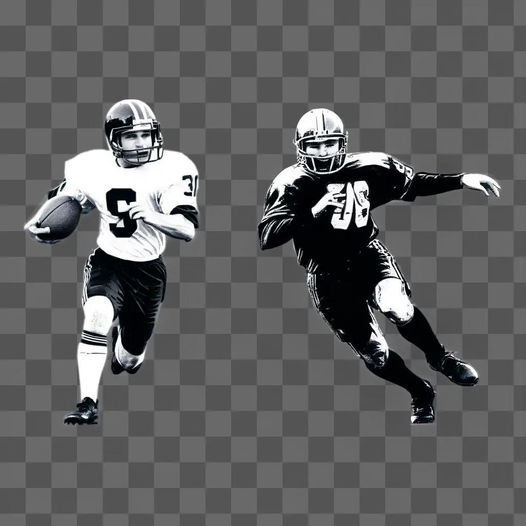 Two football players running on the field