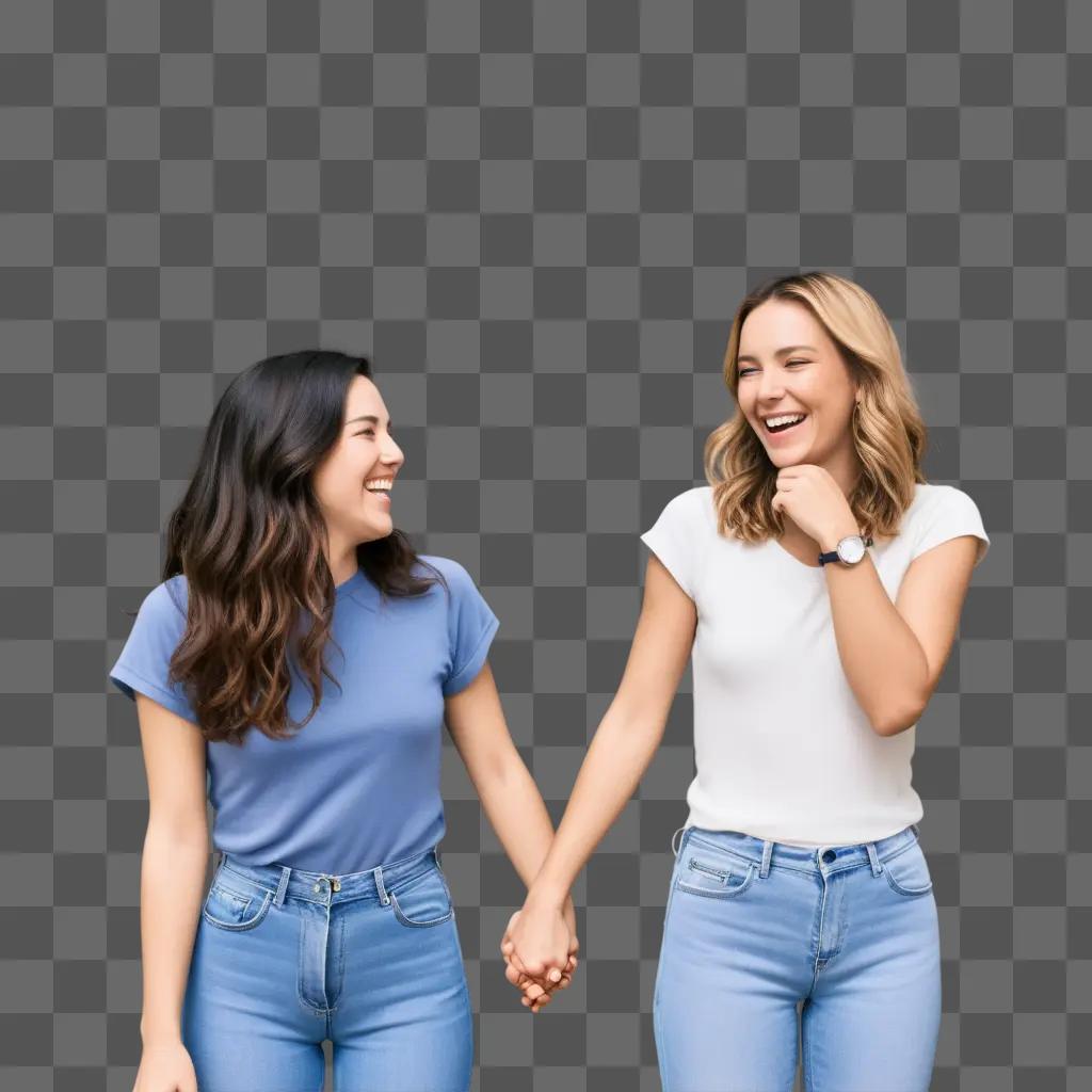 Two friends laugh together in a blurred photo