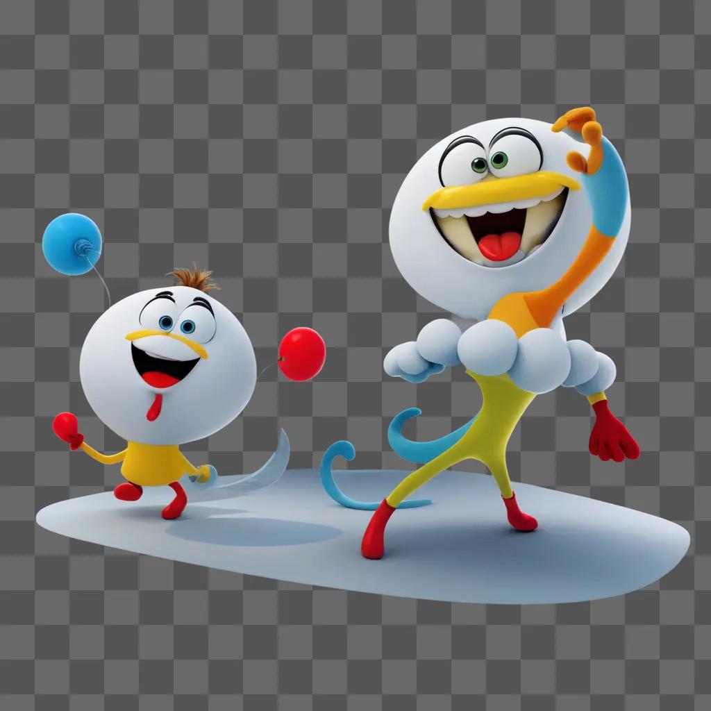 Two funny cartoon characters dance together