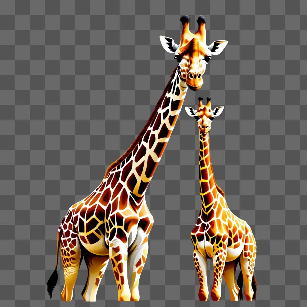 Two giraffes are drawn with realistic features