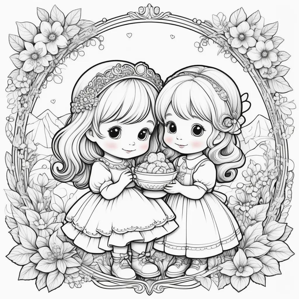 Two girls coloring a precious moments coloring page