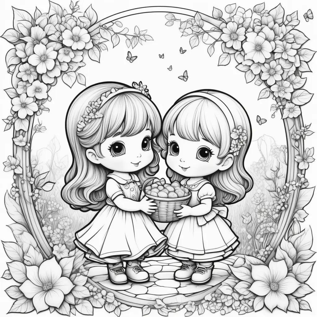 Two girls coloring pages with precious moments