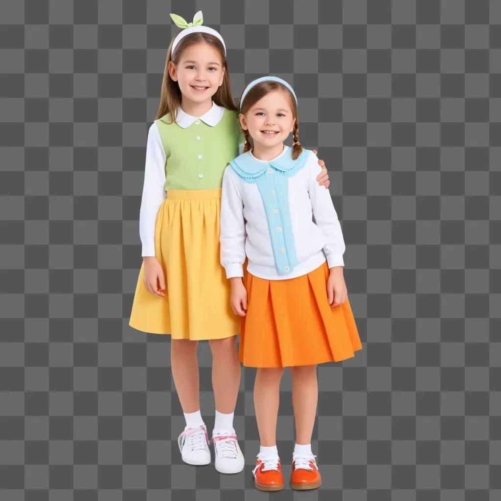 Two girls dressed alike pose for a picture