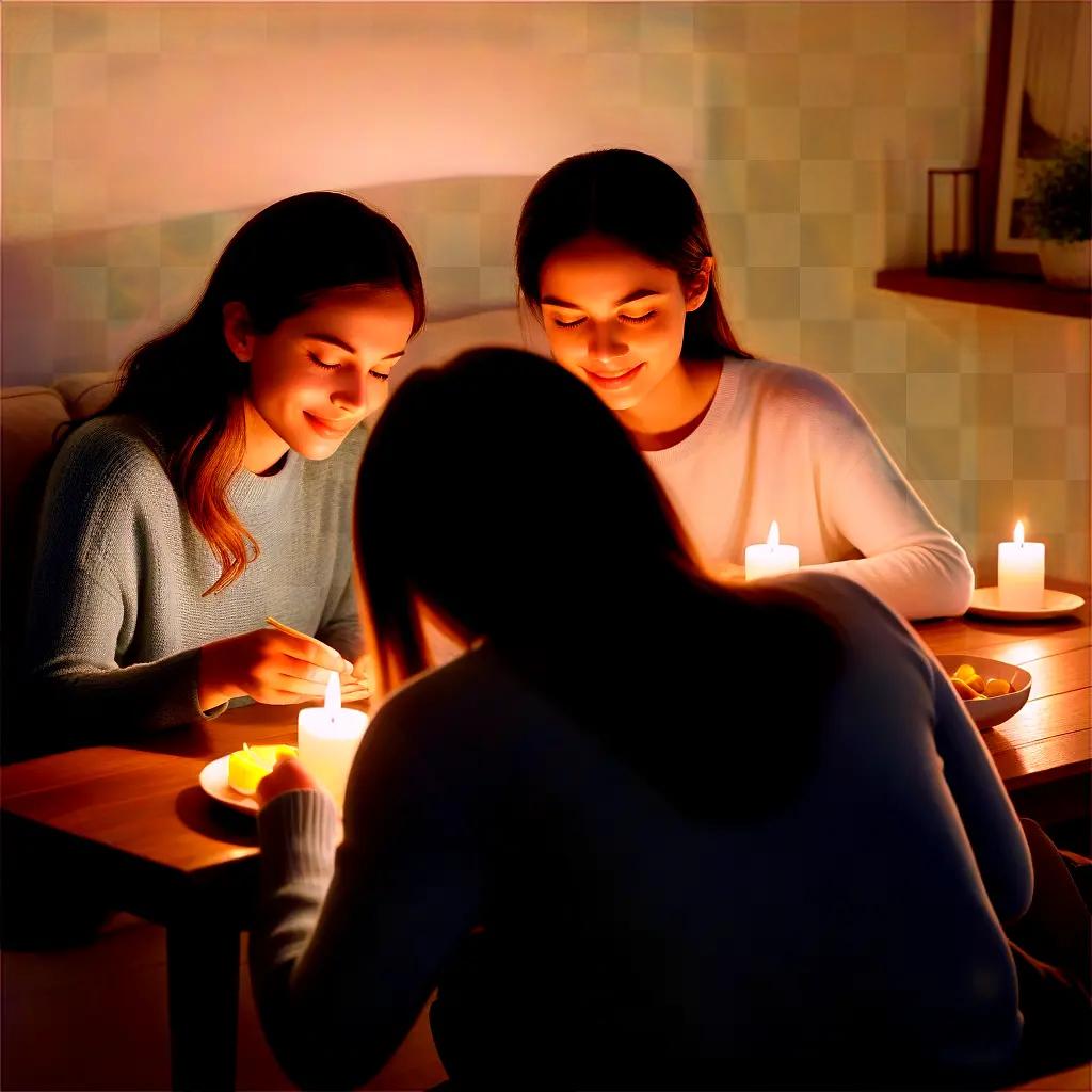 Two girls enjoying candlelight dinner