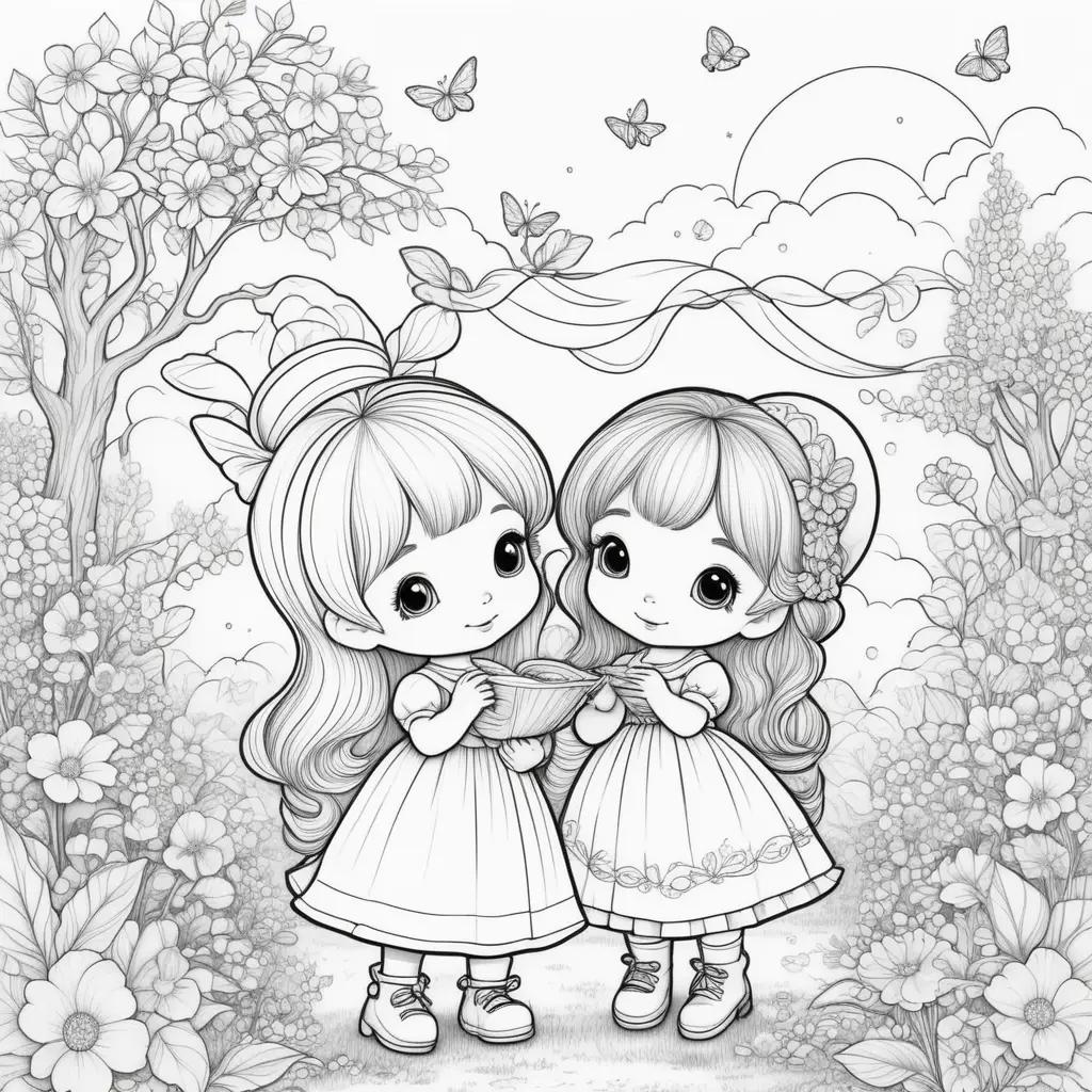 Two girls in a forest coloring pages