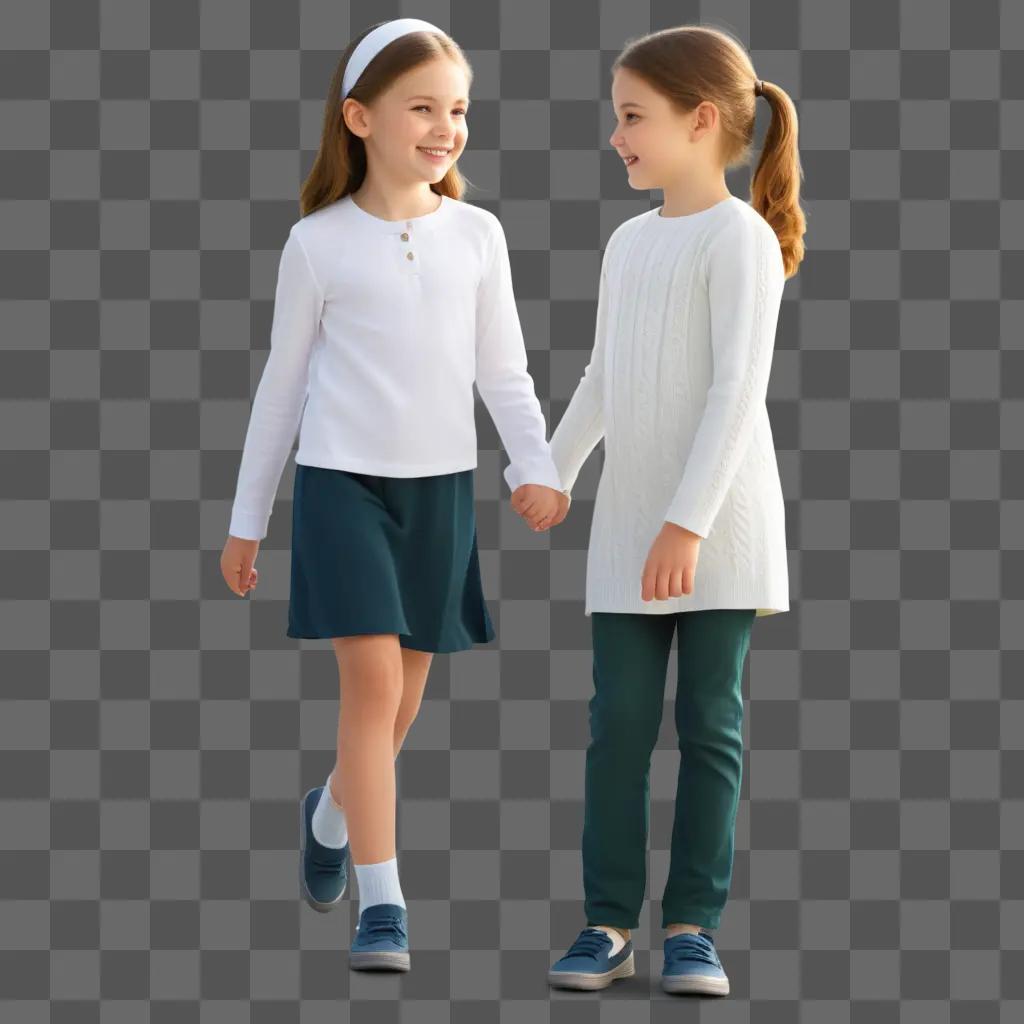 Two girls share a moment in a school uniform