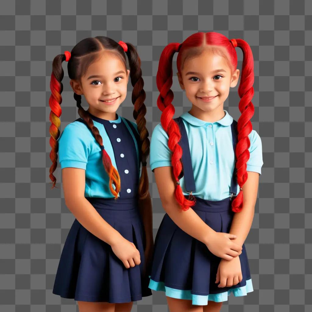 Two girls with pigtails pose for a picture