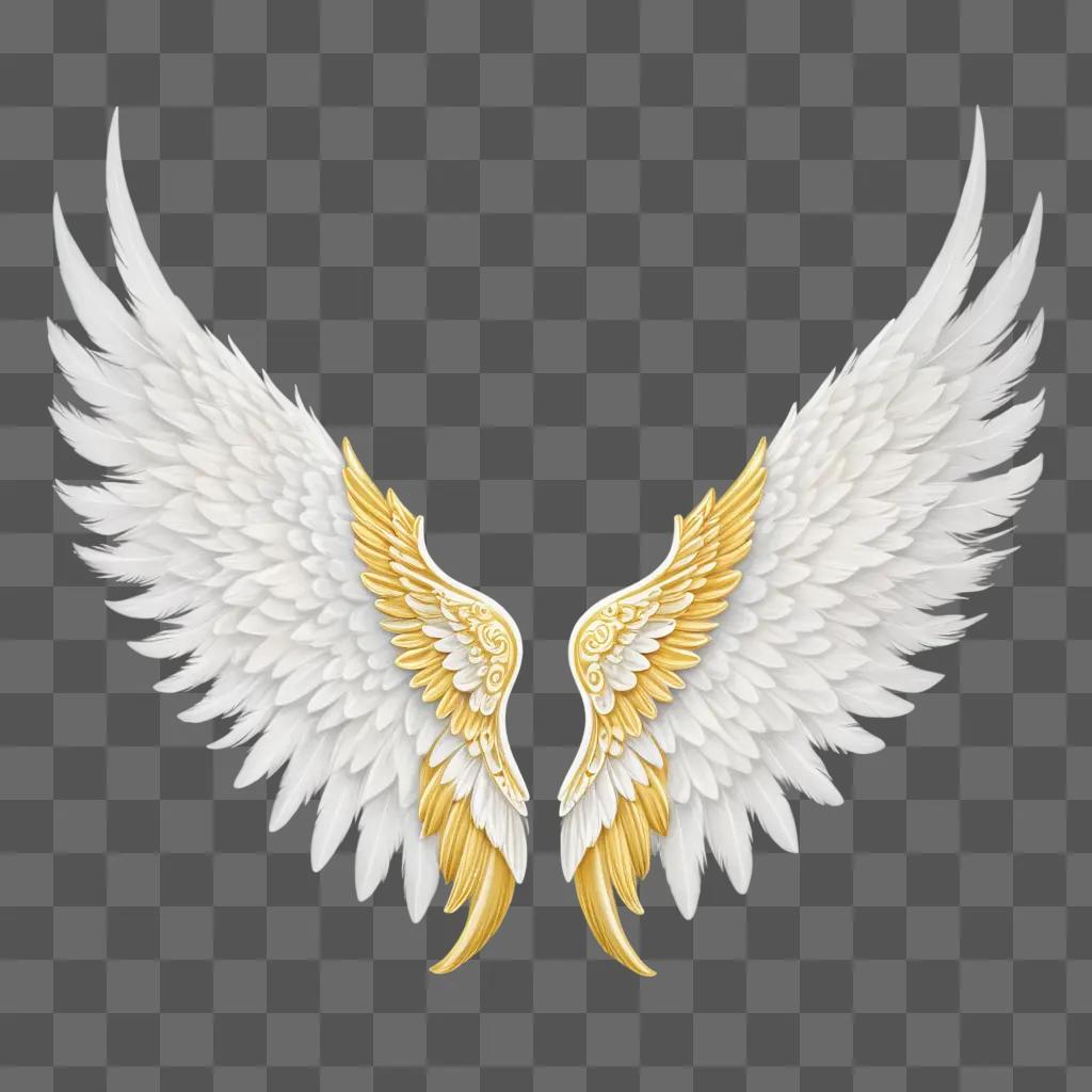 Two golden angel wings with golden designs