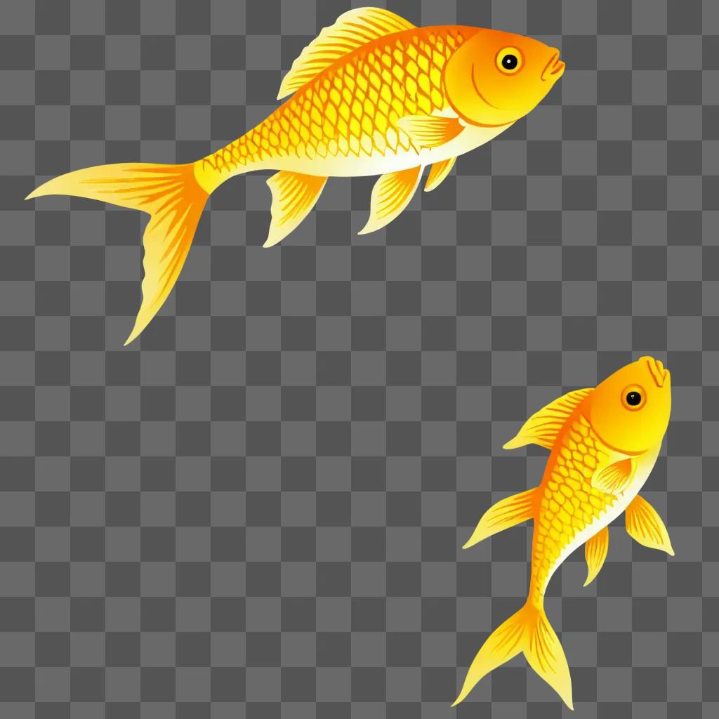 Two golden fish on a yellow background