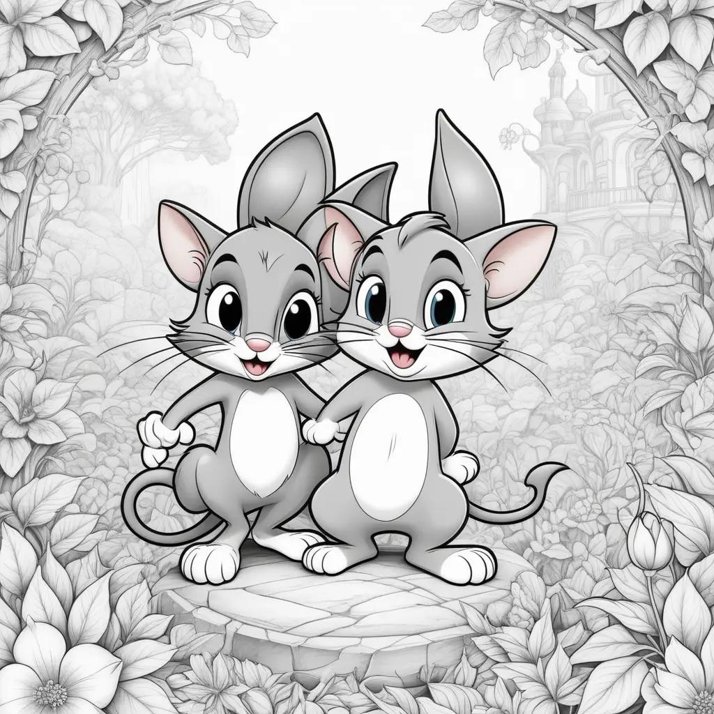Two gray cats and flowers coloring pages