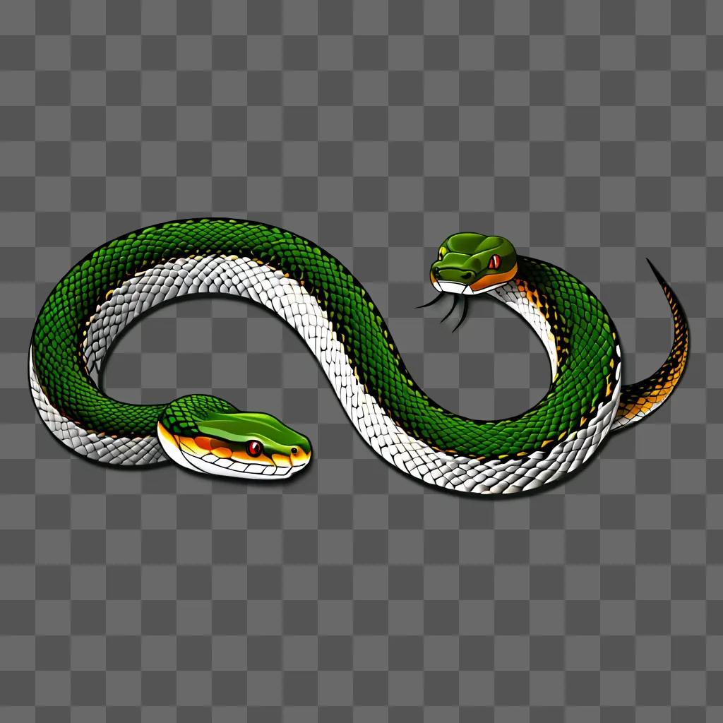 Two green and orange coy snake drawing on a green background