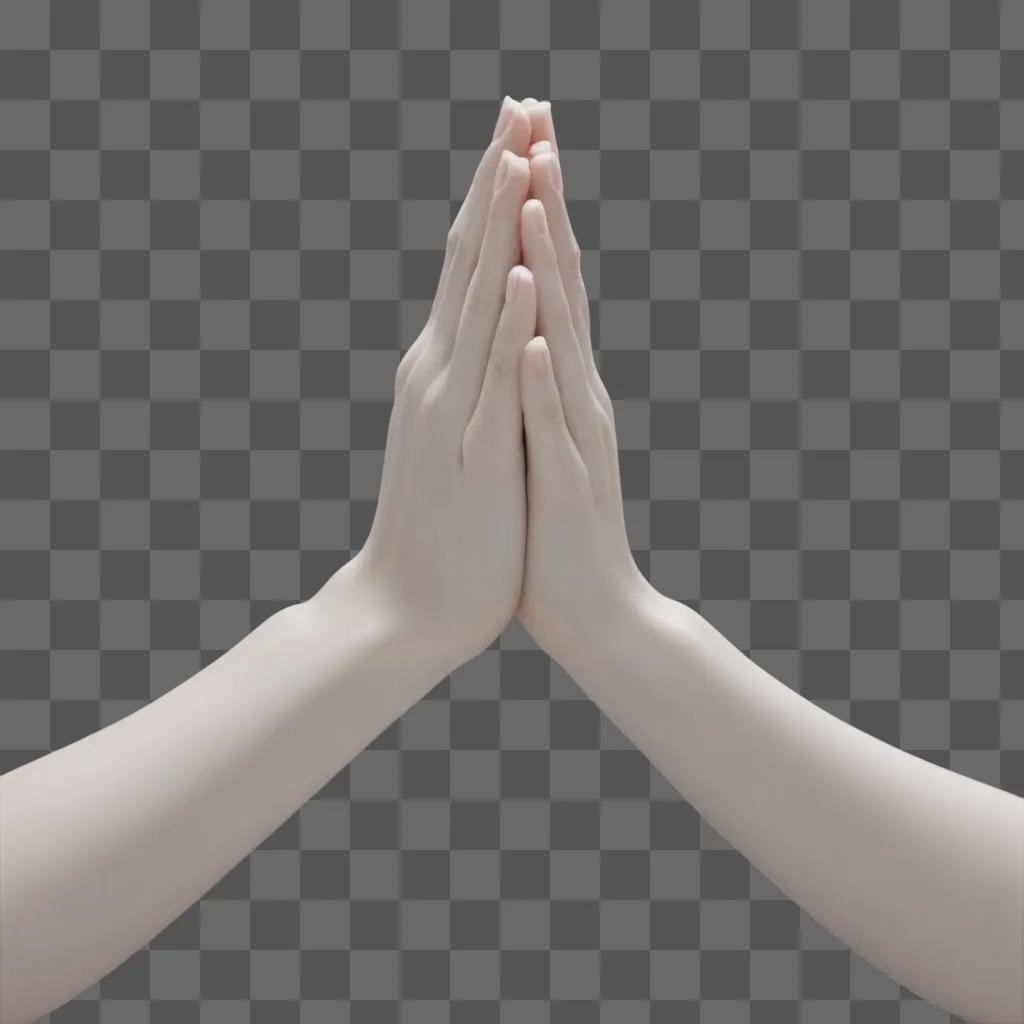 Two hands are praying together on a white background