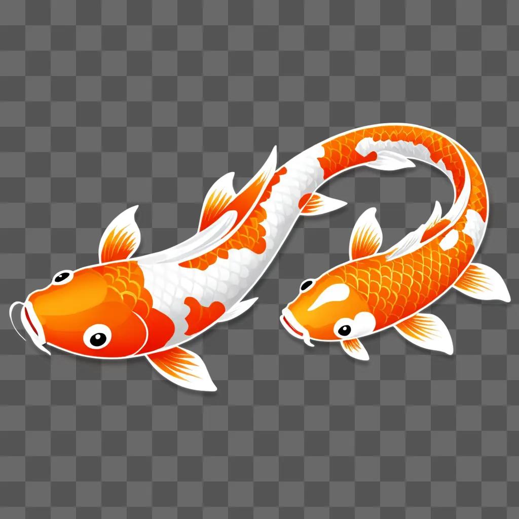 Two koi fish drawn on an orange background