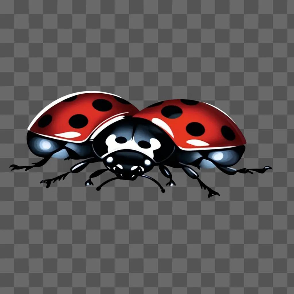 Two lady bugs with black spots on a red background