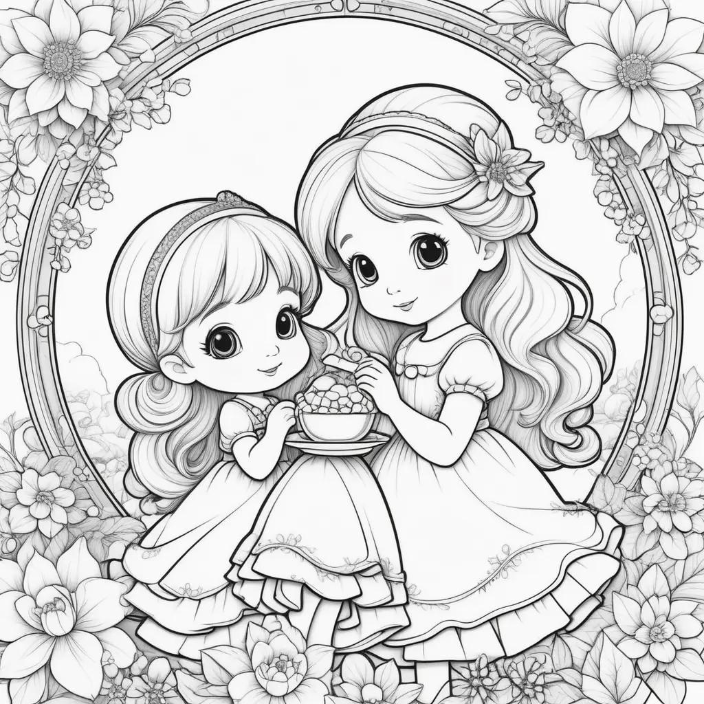 Two little girls coloring pages with precious moments