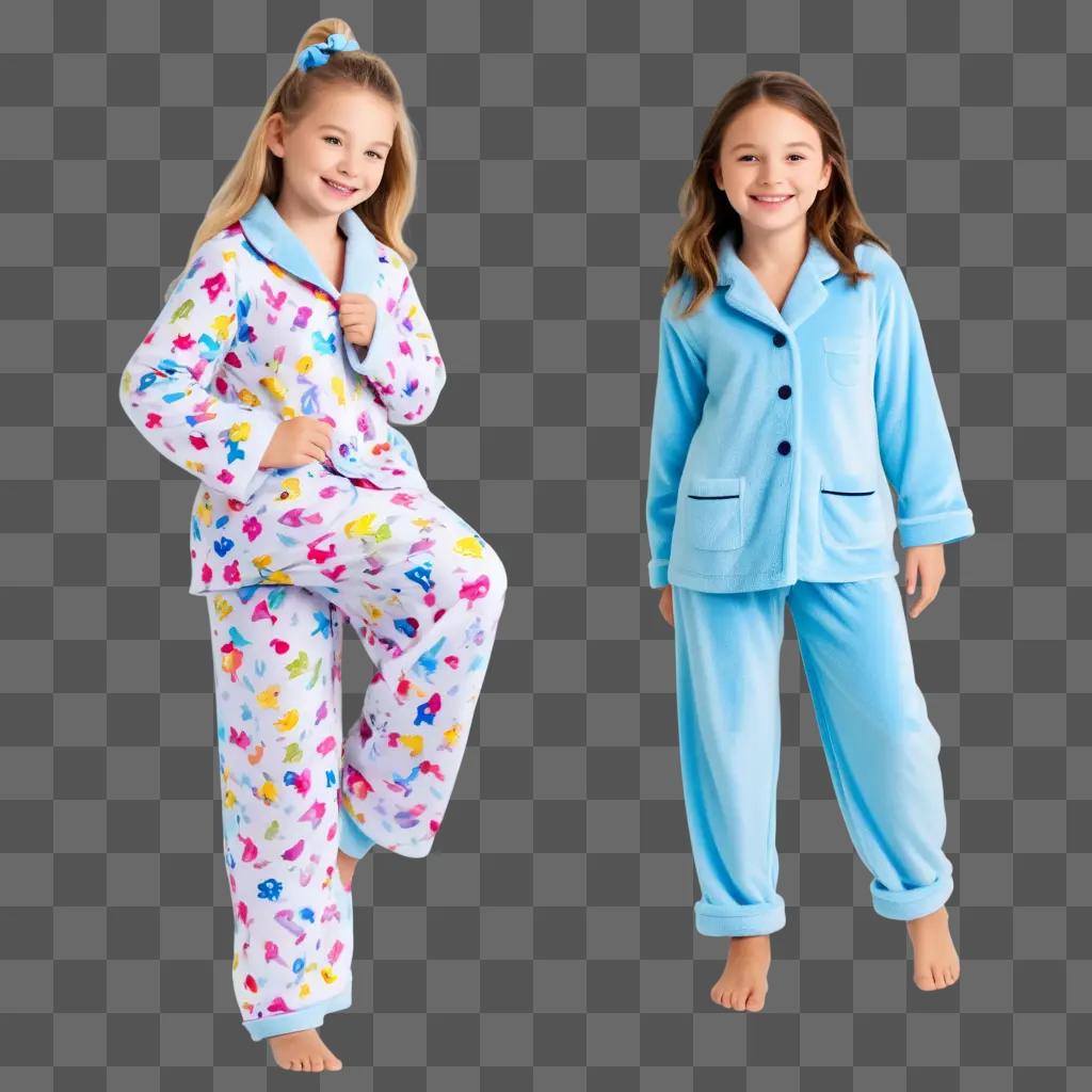 Two little girls in pajama day clipart