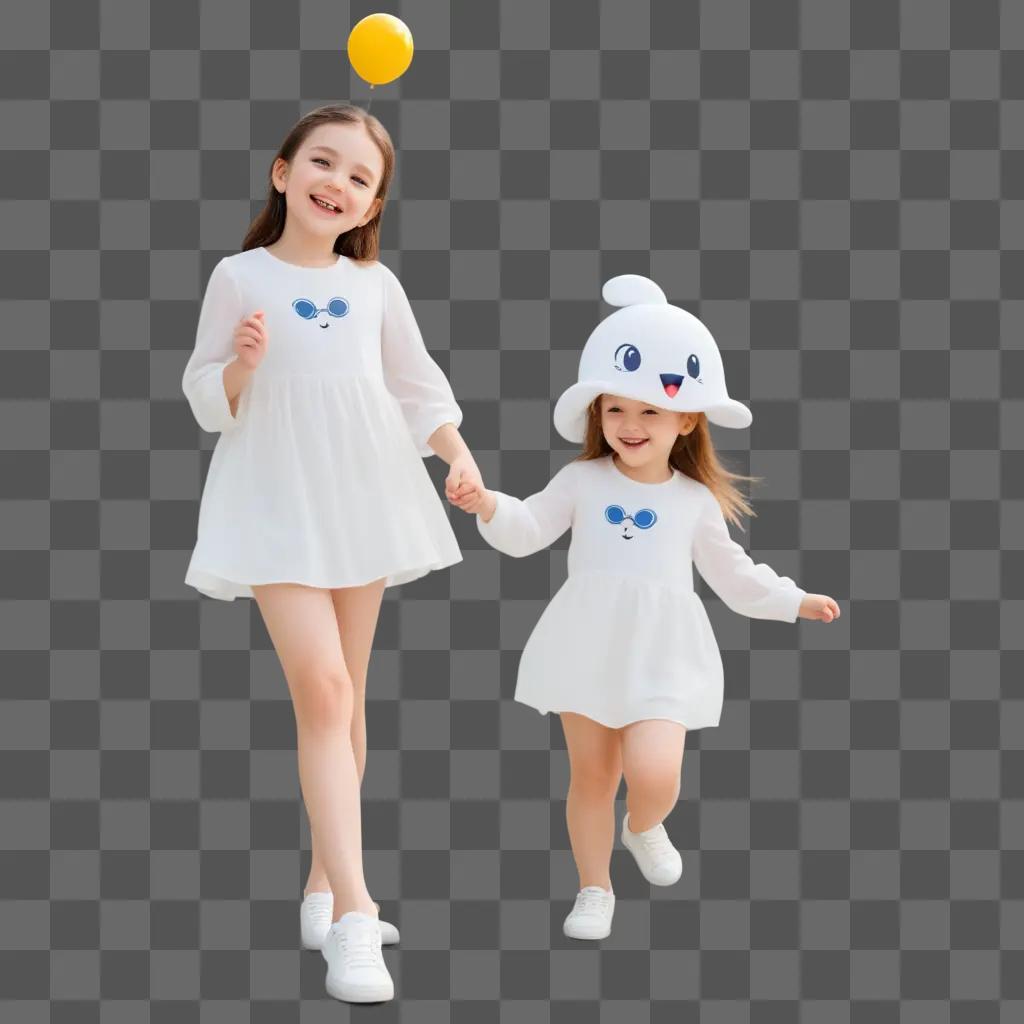 Two little girls wearing cute transparent dresses and hats