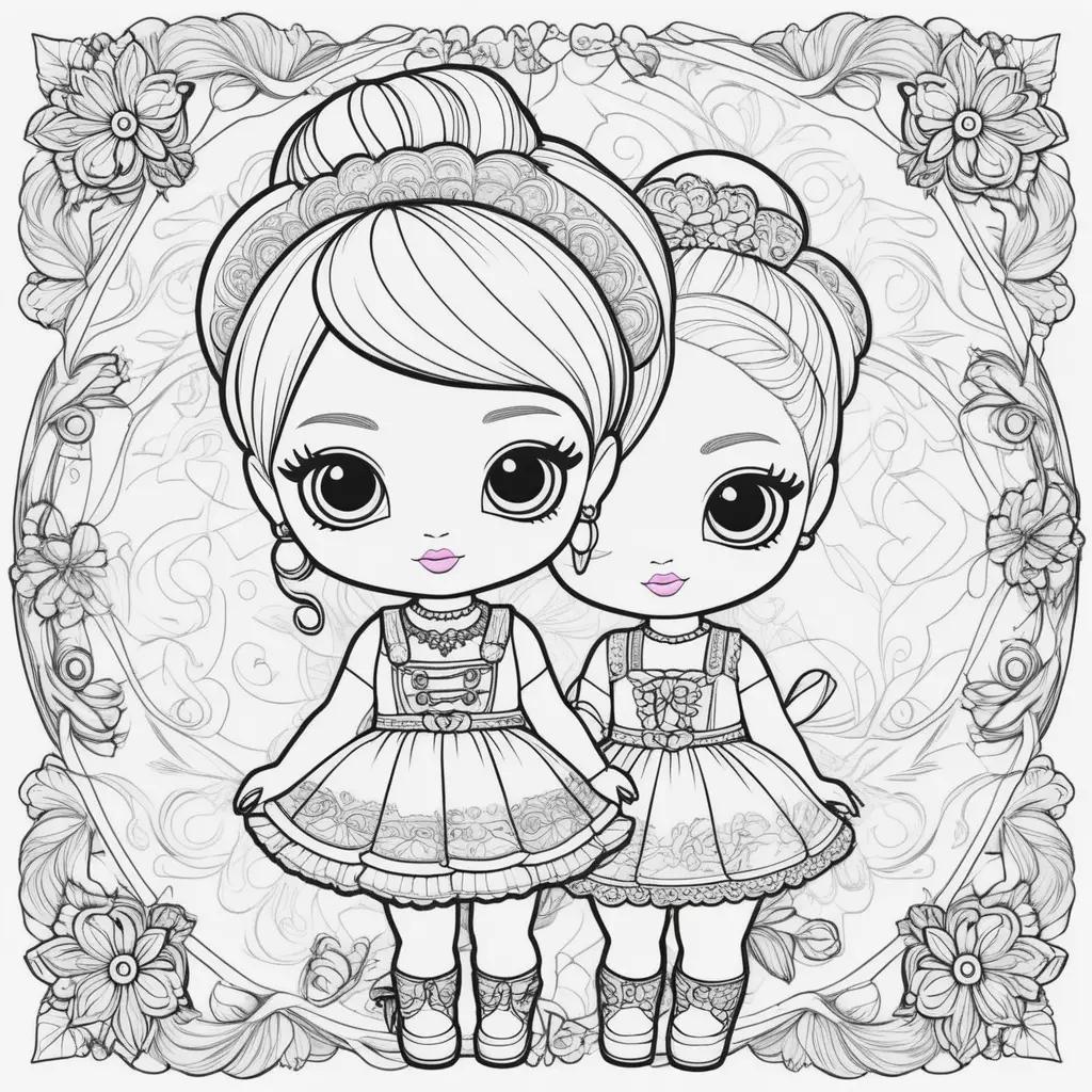 Two lol dolls coloring pages with fancy frames