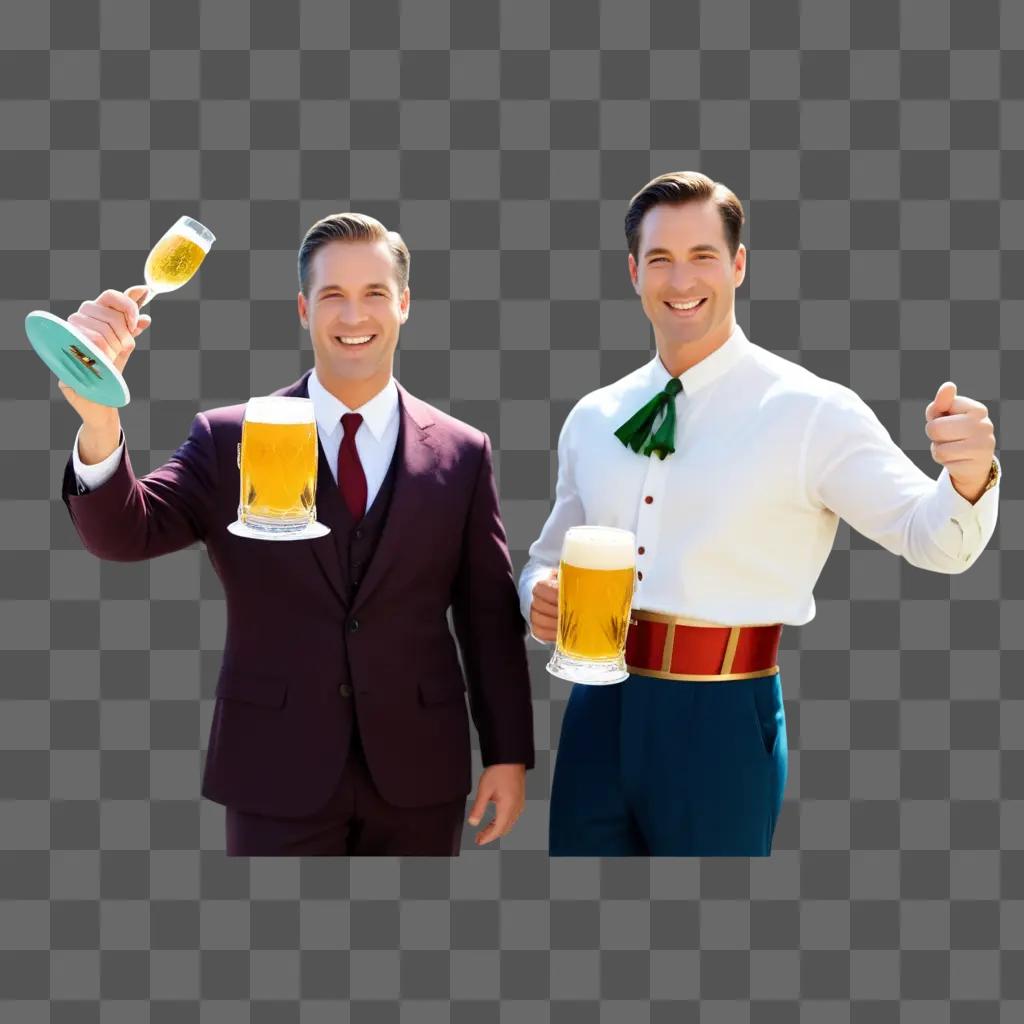 Two men clinking beer glasses in a celebratory scene