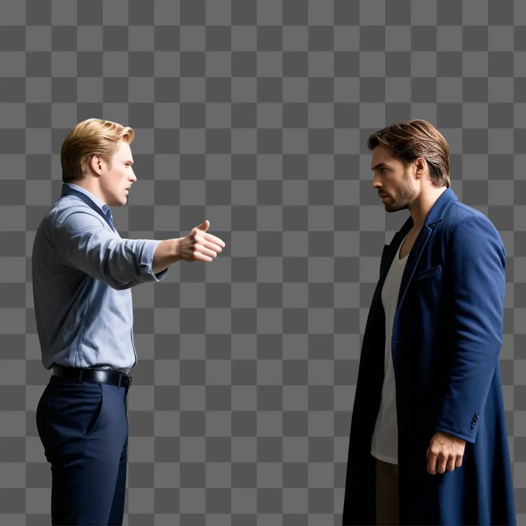 Two men face off in a dramatic scene