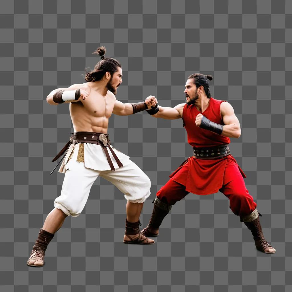 Two men fighting in a martial arts style