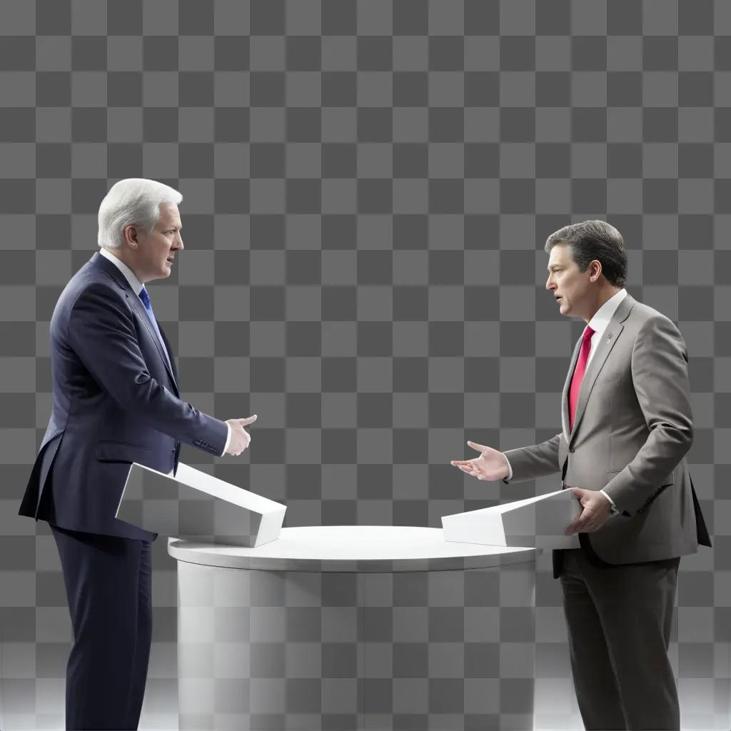 Two men in suits discussing politics