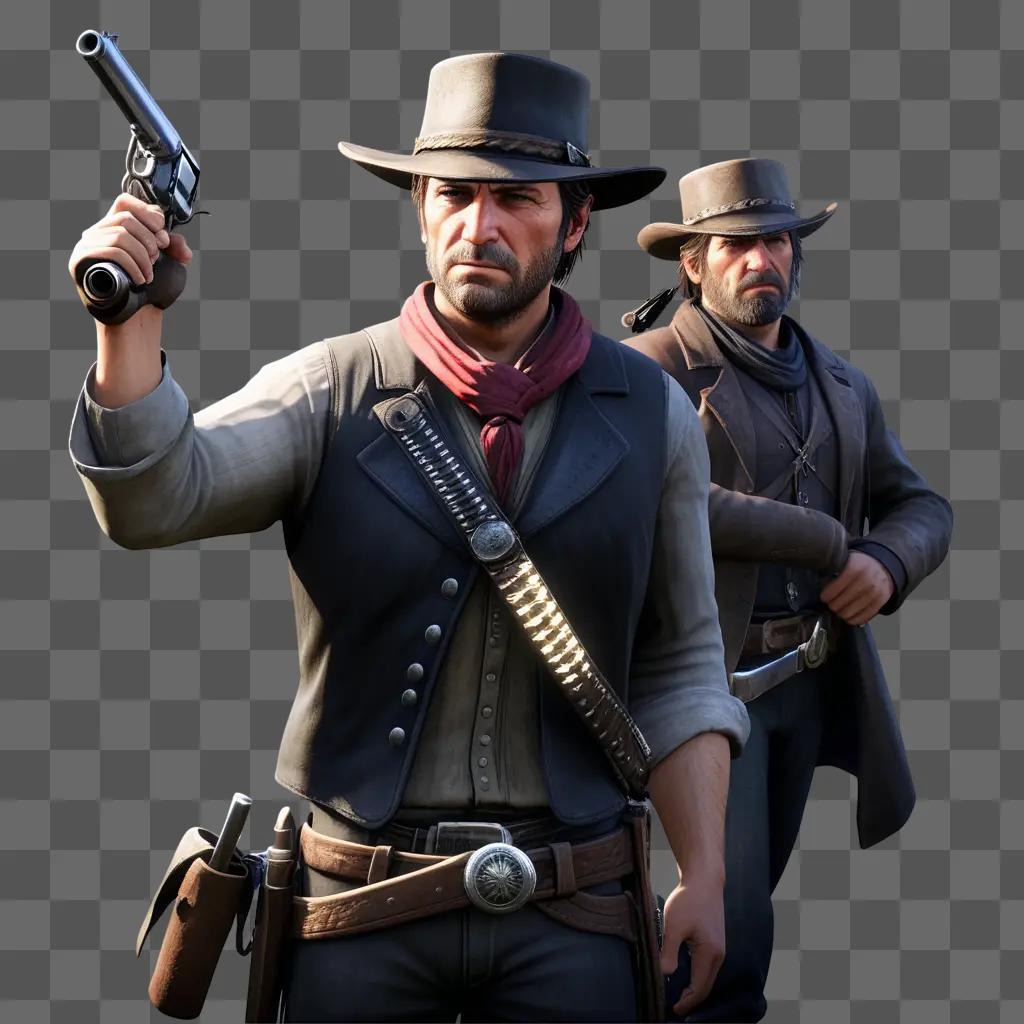 西洋風の服装をした男が2人、1人は銃を構えている