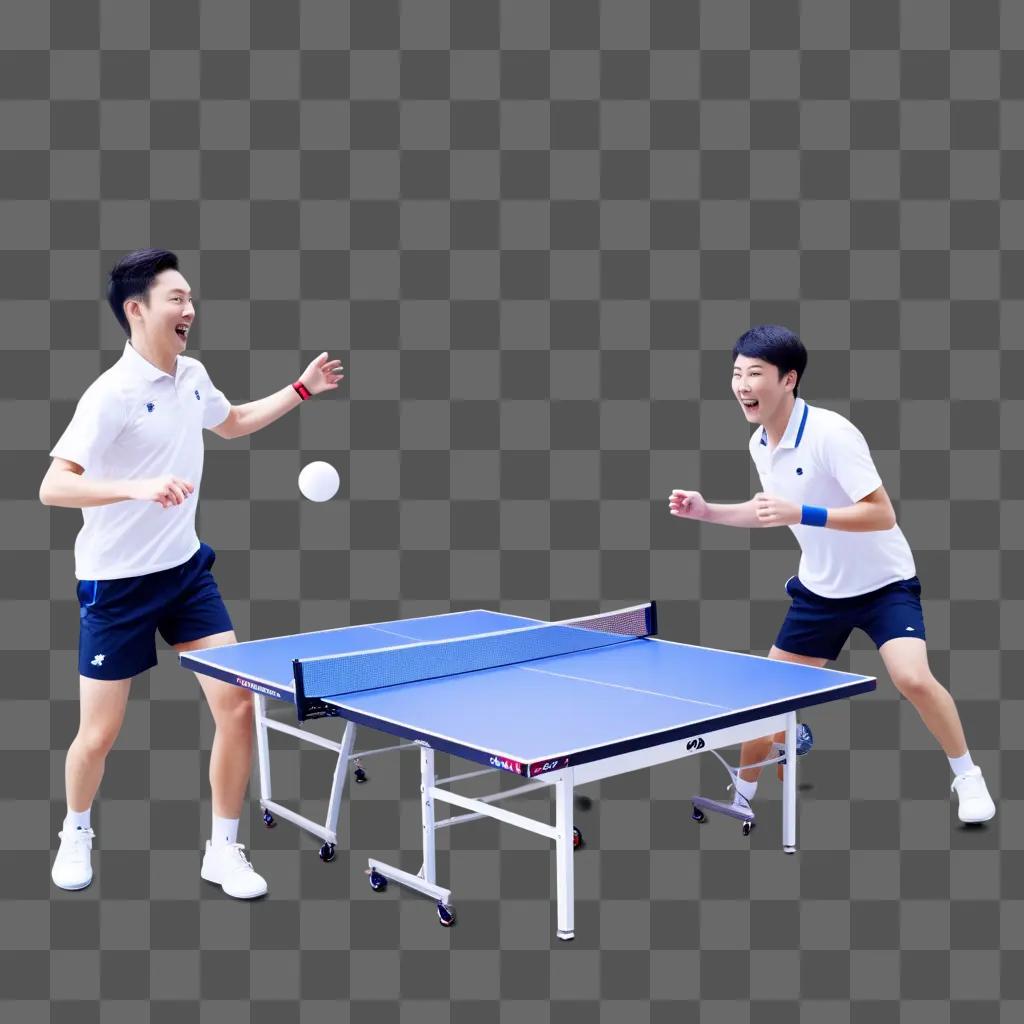 Two men play ping pong against each other