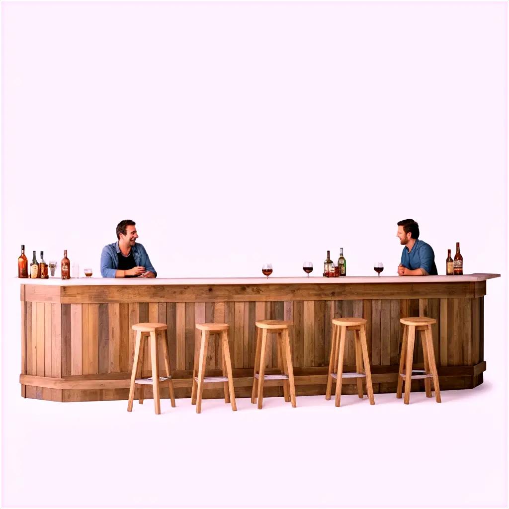 Two men sit at a wooden bar with wine glasses