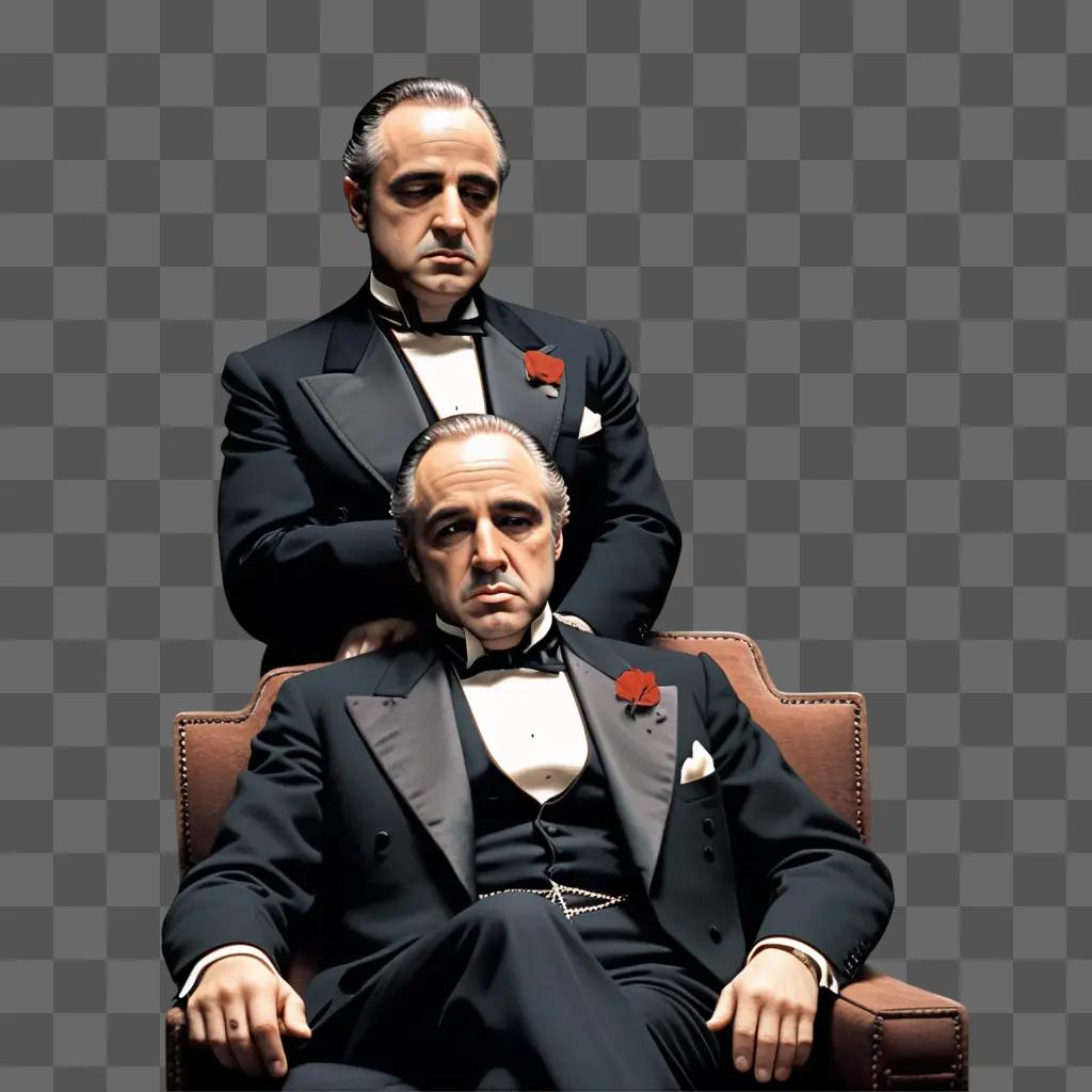 Two men wearing suits sitting on a chair