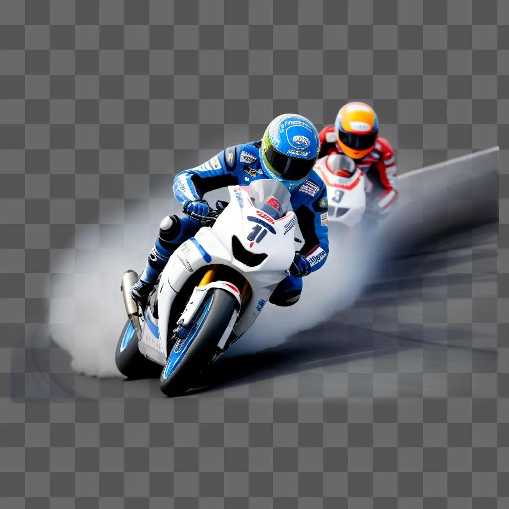 Two motorcyclists race on the track