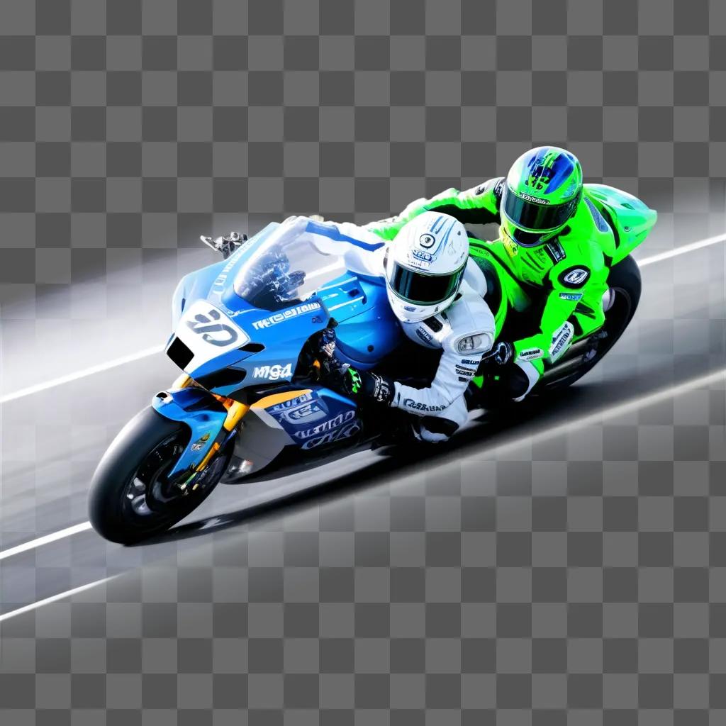 Two motorcyclists racing down a road