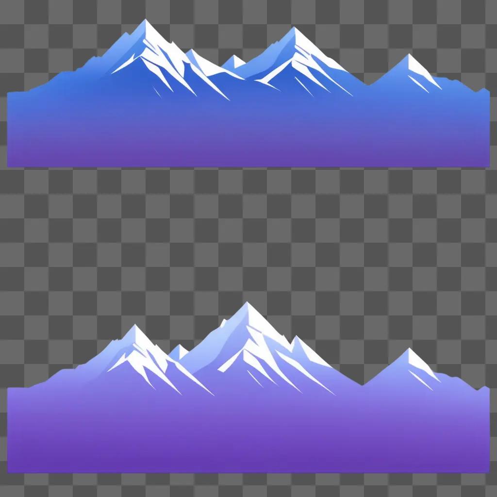 Two mountains with white peaks on a purple background