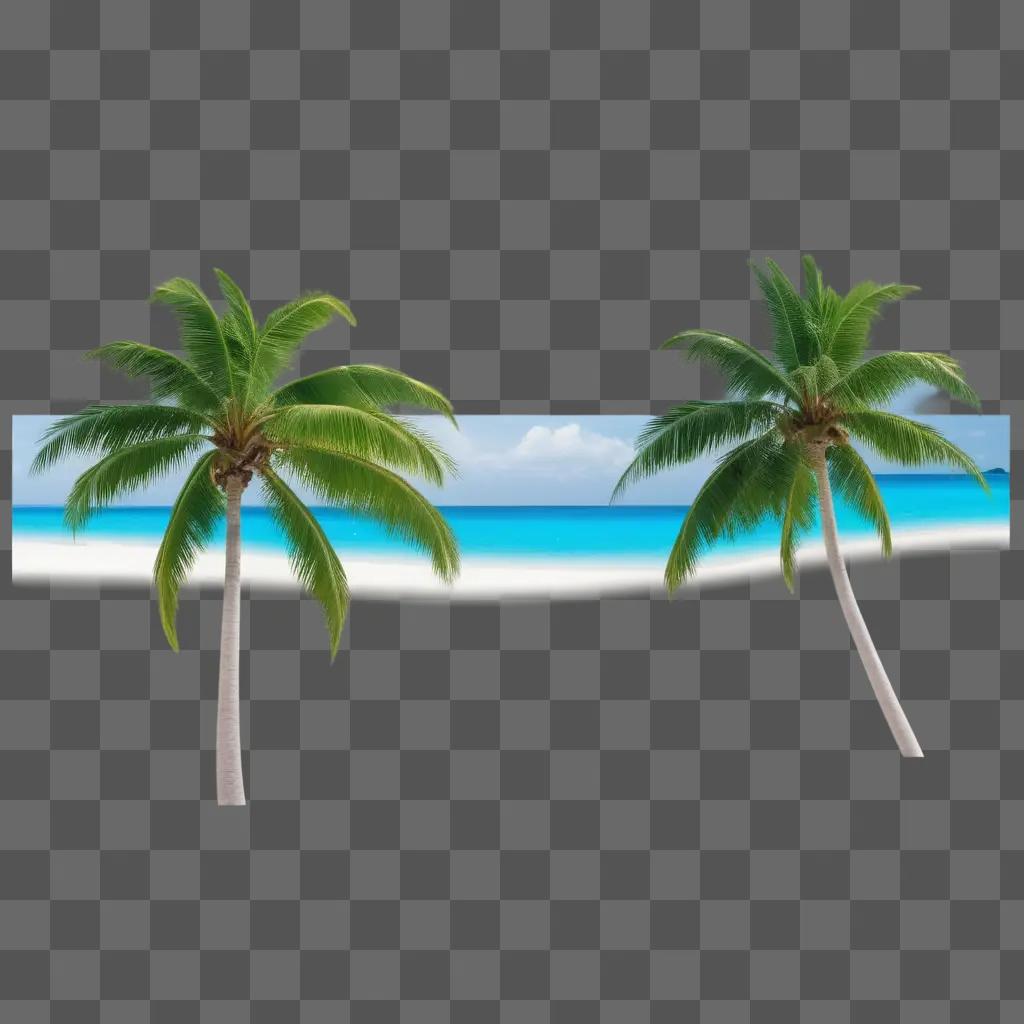 Two palm trees on beach under cloudy blue sky