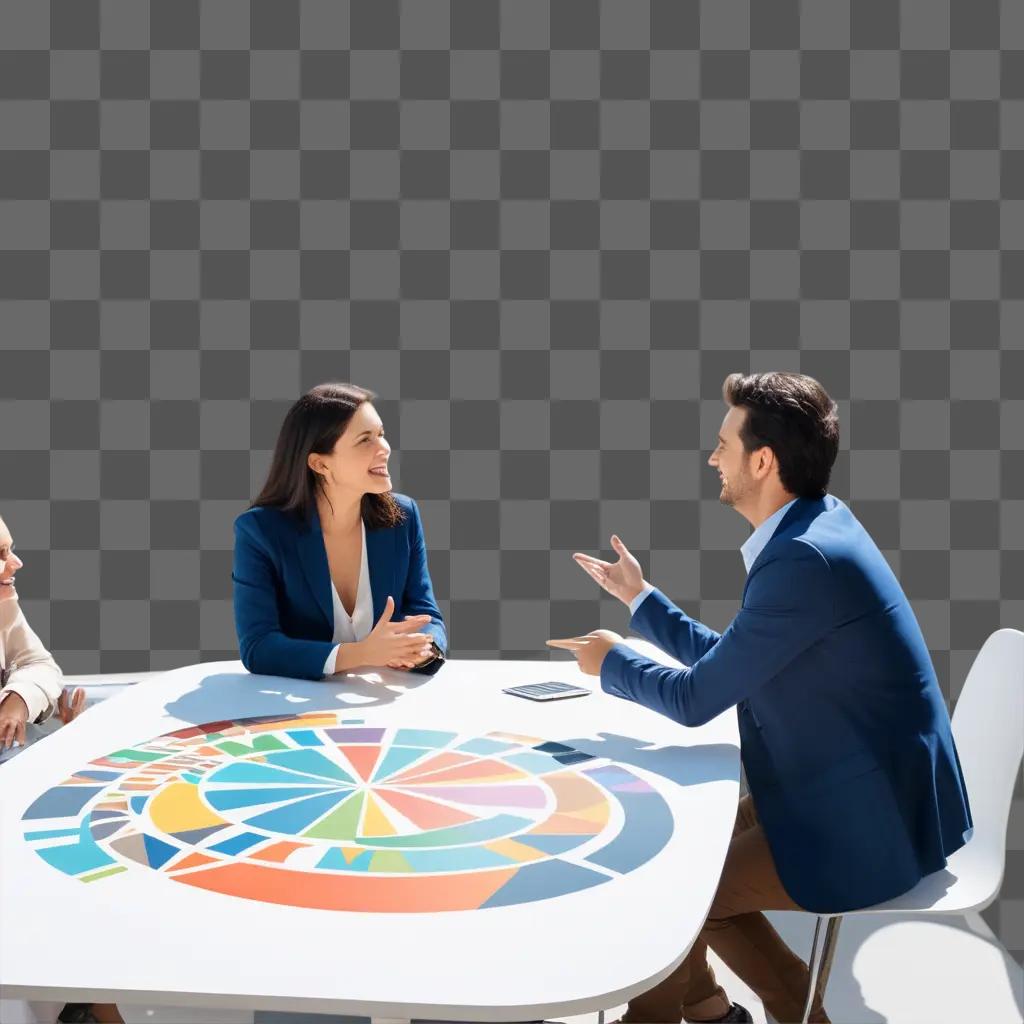 Two people are having a discussion at a table