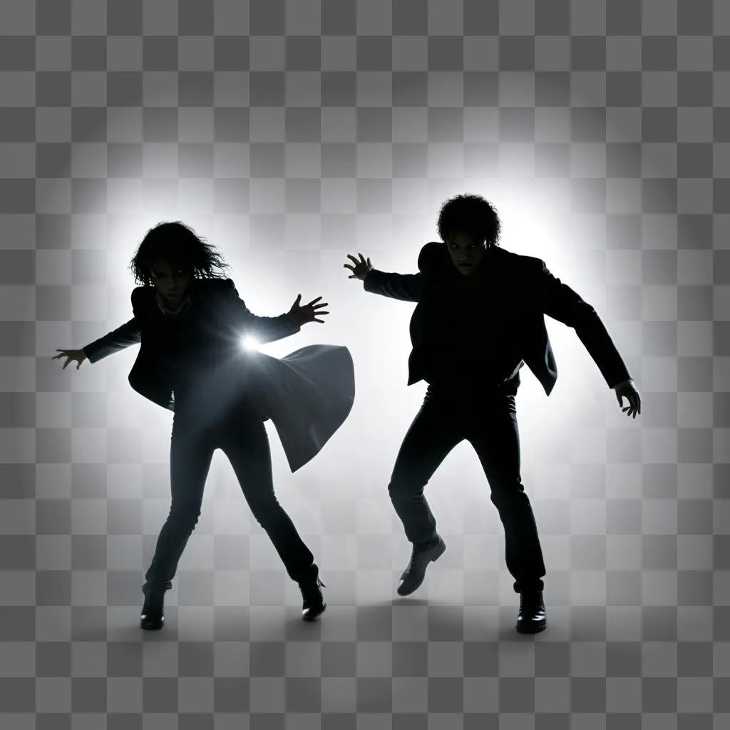 Two people dancing in a black and white thriller