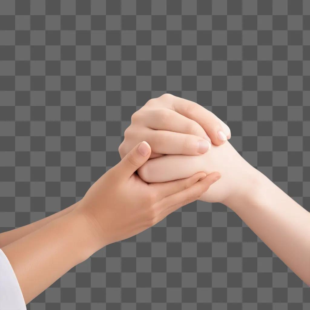 Two people holding hands over a pink background