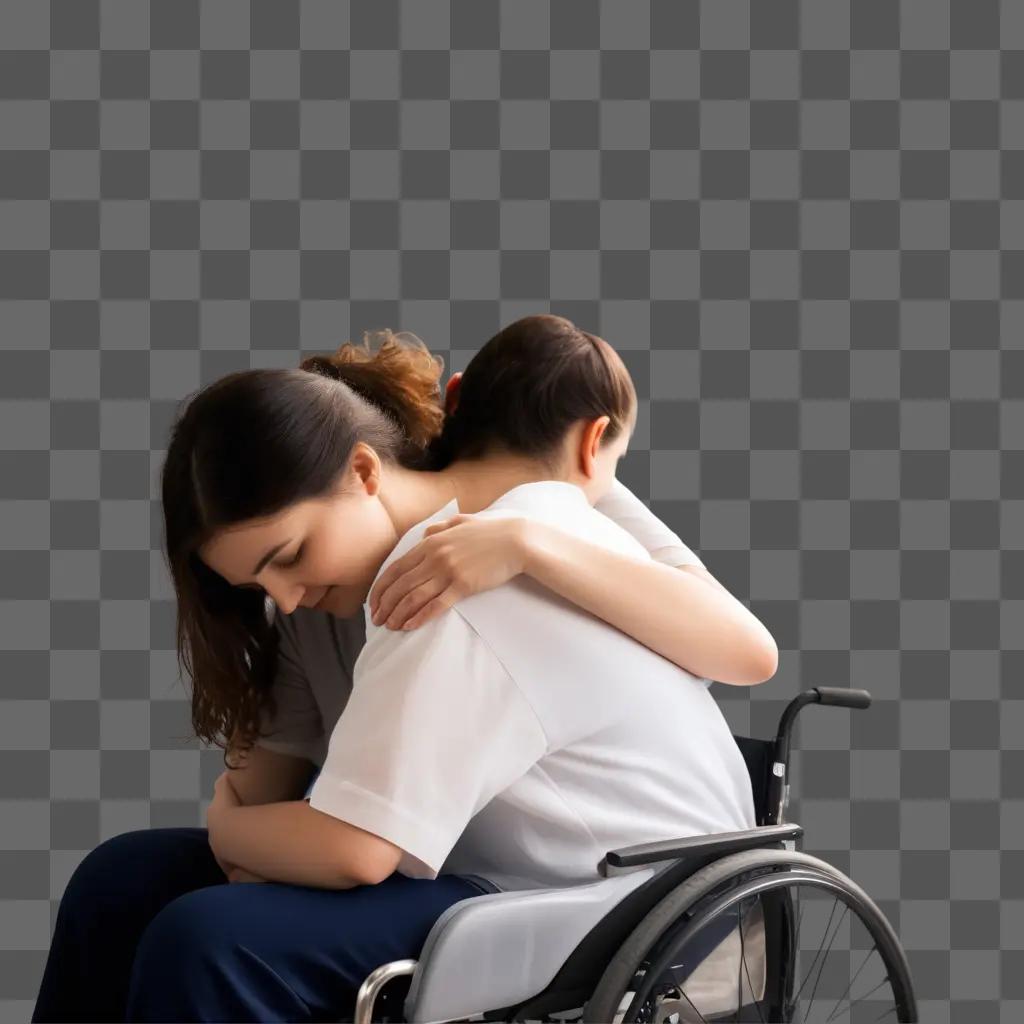 Two people in a wheelchair show their caring